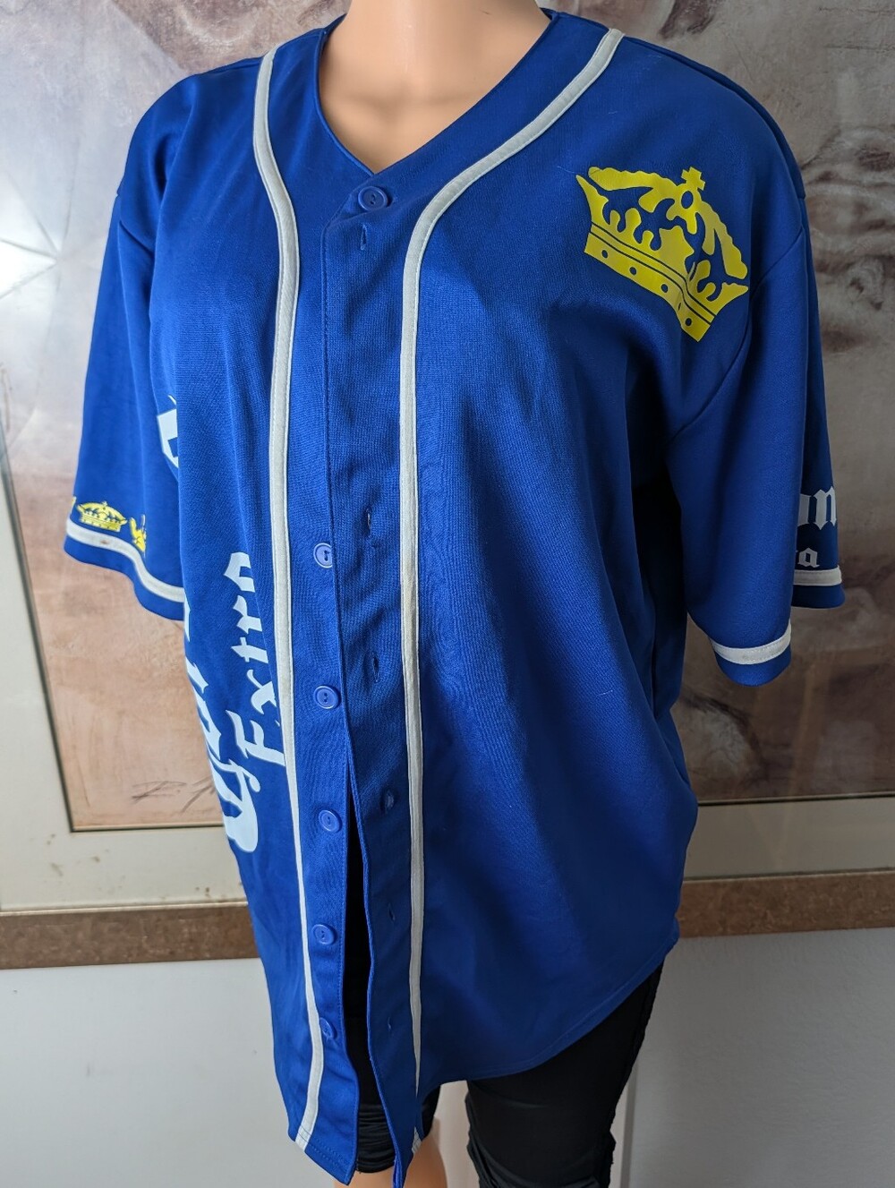 LA Dreams Blue Corona Extra Oversized Crown Graphic Baseball Jersey Shirt Sz M